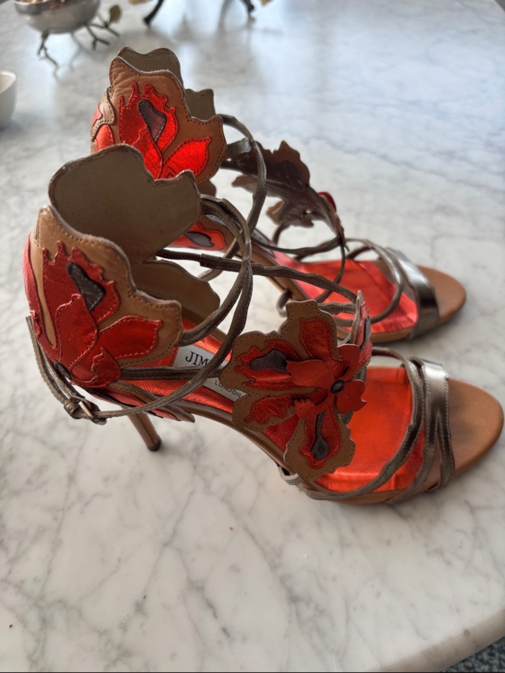 Jimmy Choo Lolita 100 Orange Metallic Sandals - Picture 2 of 6